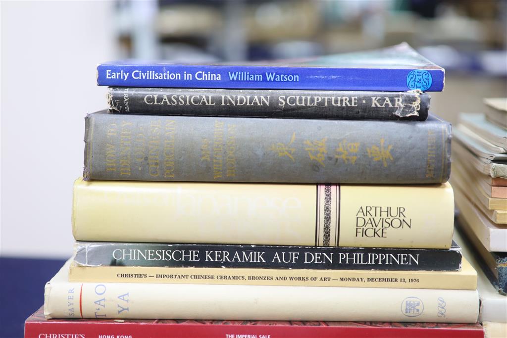 A box of Asian Art books and catalogues and krug glass volumes